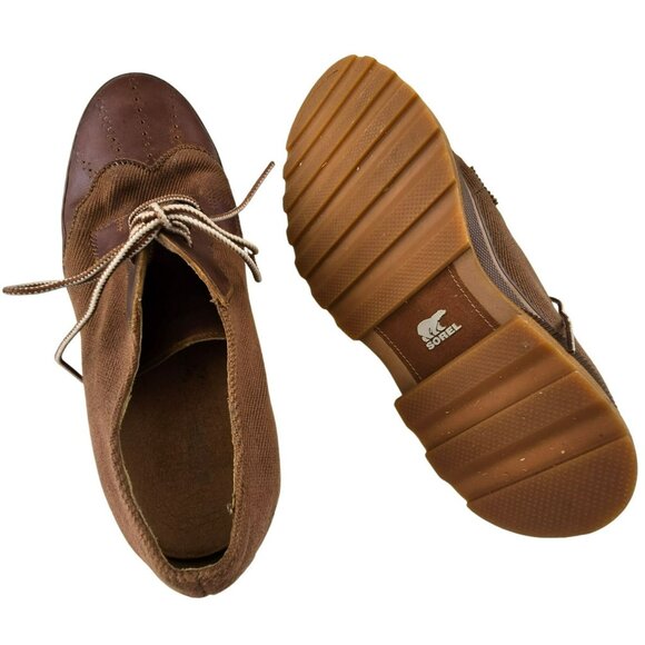 Sorel Mens Brown Leather Canvas Oxford Shoes Madison Lace Wingtip Size 10 JJ4010
